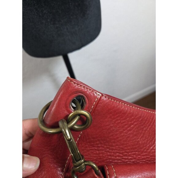 Vtg Fossil Pebbled Leather Burgundy Boho Handbag #75082 with Brass Key - Picture 7 of 10